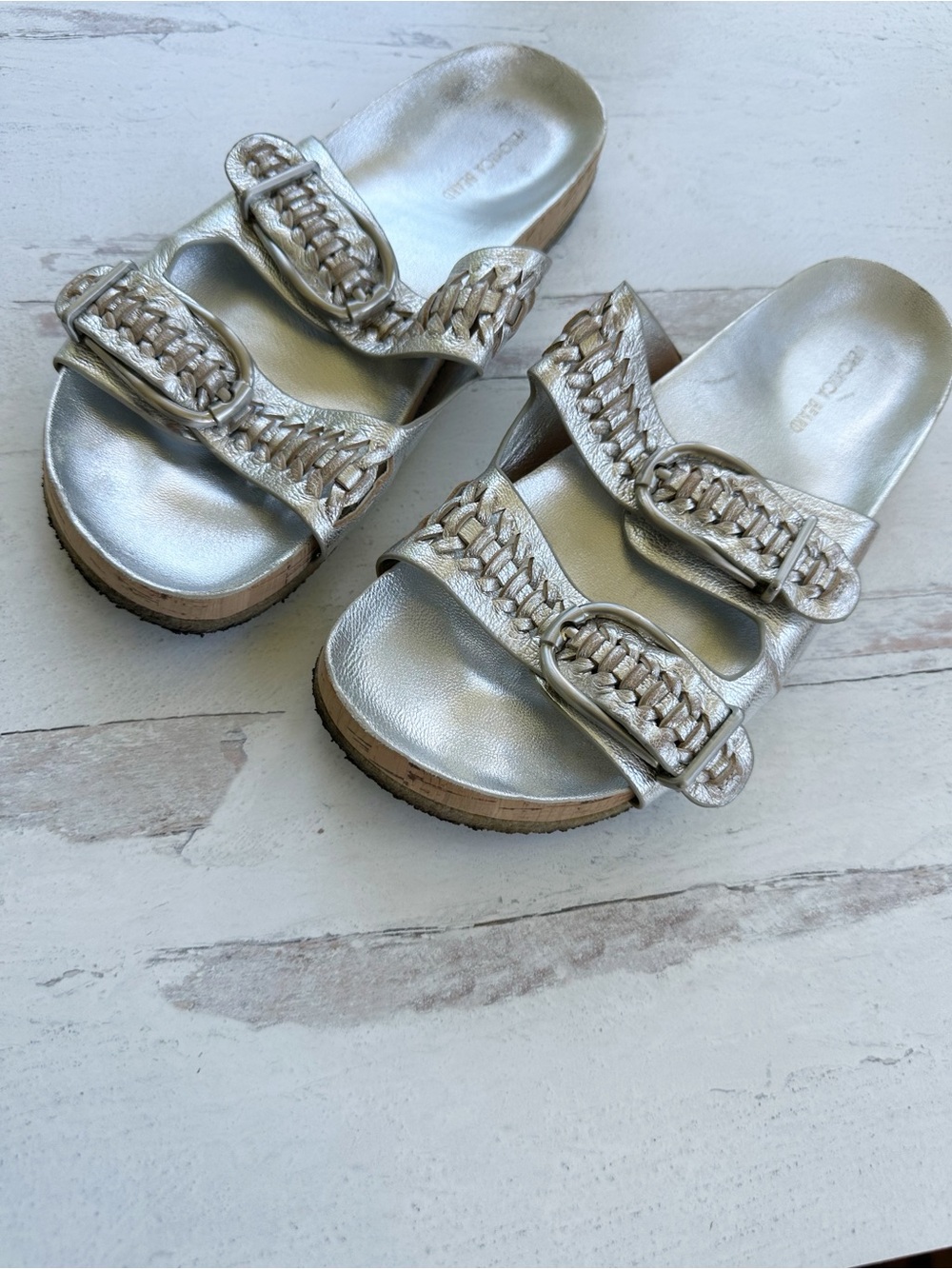 Veronica Beard • Paige Metallic Dual-Buckle Slide Sandals - Picture 8 of 11